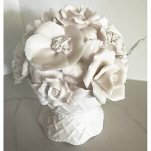 Rare Mid Century Modern Creamy White 3D Floral Vase Home Decor Porcelain